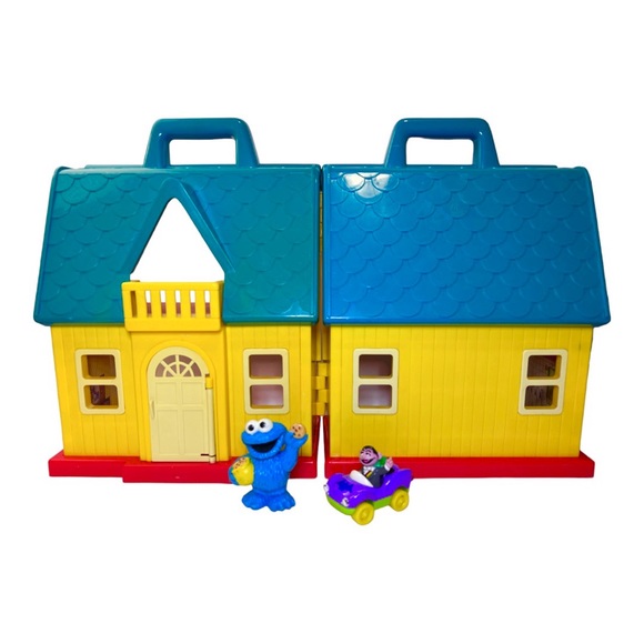 Vintage 1980's Jim Henson Sesame Street Carry Along Dollhouse 10" & 2 Figures - Picture 3 of 11